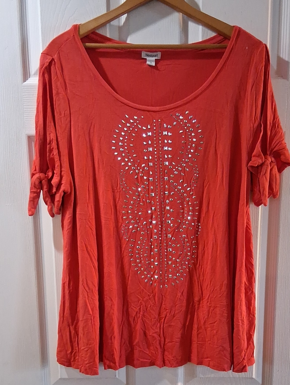 Westport Women's Coral Stud-Embellished Scoop Neck Top-Stretchy